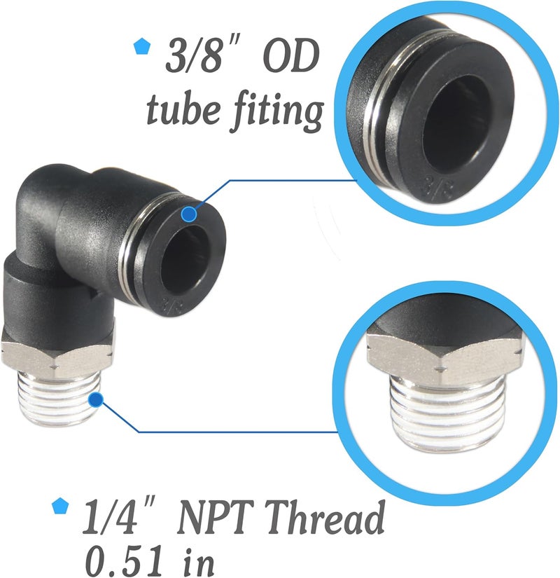 MSAEIQUN 3/8 Air hose fittings, Air fittings Male Elbow 3/8 Inch Tube OD x 1/4 NPT Thread Push to Connect Fitting, PL-3/8-N2 (Pack of 10) (3/8-1/4) - Image 2